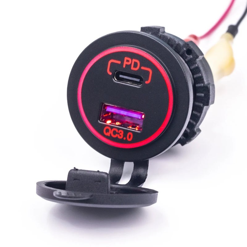 Y&D Dual USB Car Charger with LED (Red/Green/Blue) - Type C & QC3.0, Reverse Polarity Protection, 12-24V Automobile Charger - 1 Year Warranty - Image 3